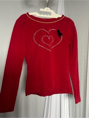 The Children's Place vintage Red Long Sleeve Tee with Rhinestone Heart and Bow